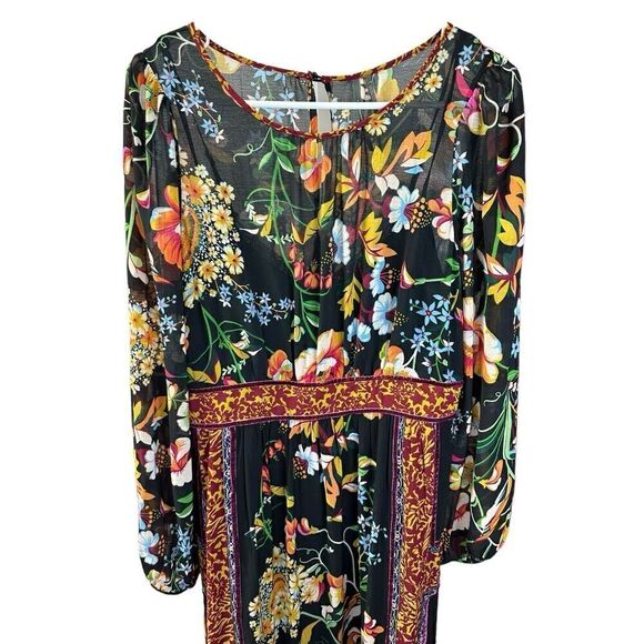 ANTHROPOLOGIE Adair Velvet Trimmed Floral Boho Midi Dress sz 8 US - Picture 7 of 14